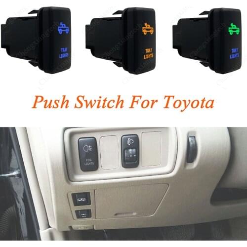 Green & Blue LED Car Push Button Switch Tray Lights For Toyota Prado Landcruiser Hilux FJ Cruiser ON OFF Switch + Wire