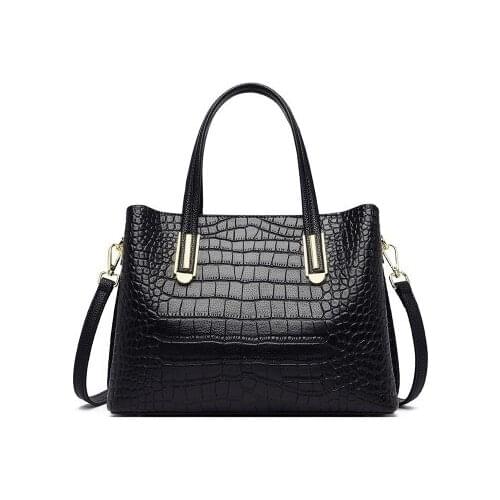 Lady new elegant black alligator pu leather top-handle handbag for women novelty luxury work office daily shoulder bag