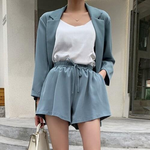 2020 Summer Two-piece Blazer Suits for Women Casual Loose Female Blazer Shorts Set Female Elegant Ladies Blazers Short Suit