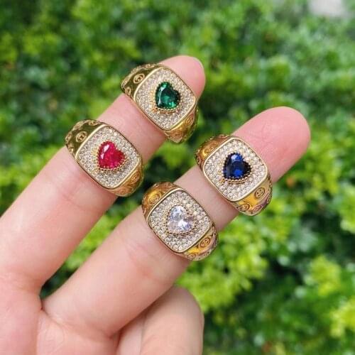 10Pcs Fashion Jewelry Love Heart Romantic Colorful Crystal Cz Woman Rings Wedding Gold Color Vintage Square Finger Ring Women