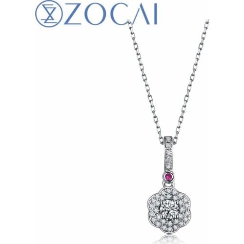 ZOCAI Brand Design Natural Certificated Diamond Necklace Main Stone 0.09CT/0.2CT H/SI 18K White Gold Pendant For Women D80118T