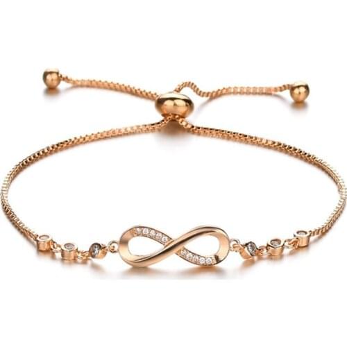 1PC 3Colors Zinc Alloy Round Shining Zircon Pendant Bracelet '8' Word Adjustable Bangle For Womens Fashion Jewelry Gift