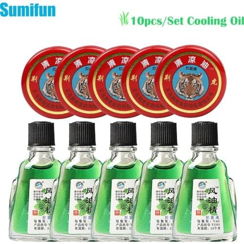 10pcs/Set Red Tiger Balm Refreshing Oil For Headache Dizziness Medicinal Cooling Oil Rheumatism Abdominal Pain Relief Ointment
