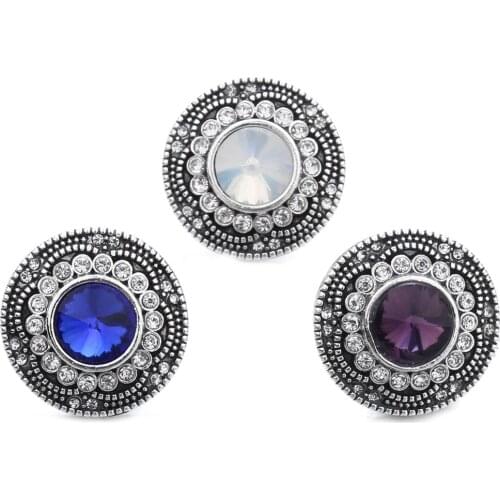 10pcs/lot New Snap Jewelry Vintage Round Rhinestone 18mm Metal Snap Buttons Fit Snap Button Bracelet Necklace for Women