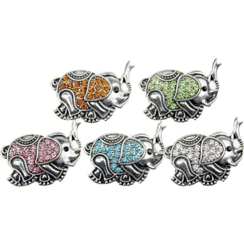 10pcs/lot High Quality Snap Jewelry Crystal Elephant Snap Buttons Fit 18mm Snap Bracelet Bangle for DIY Women Men Jewelry