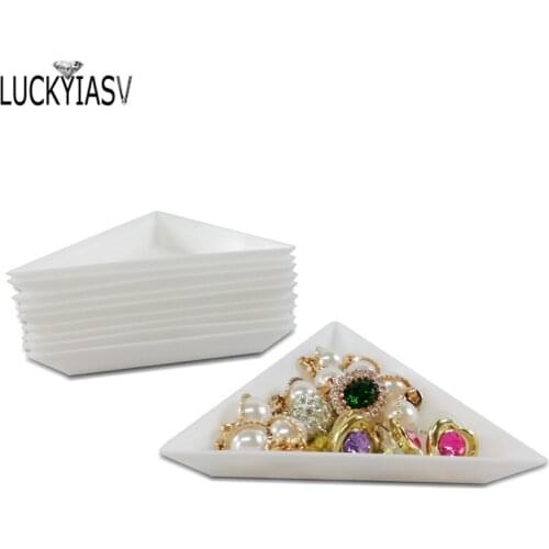10Pcs Triangle Plastic Rhinestones Beads Crystal Nail Art Sorting Trays Accessory White