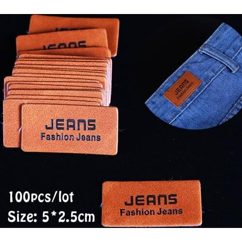 100pcs Leather Embossed Label Synthetic Jeans Fashion Pants Tag Sewing Patchwork Sewing Accessories for Men Women Clothing