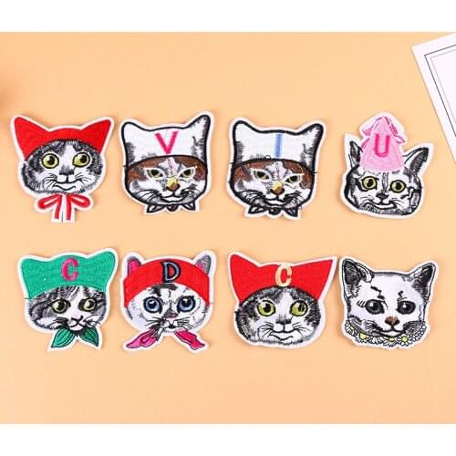 100pcs/Lot Embroidery Patches Letters Clothing Decoration Accessories Animal Cartoon Cat Diy Iron Heat Transfer Applique