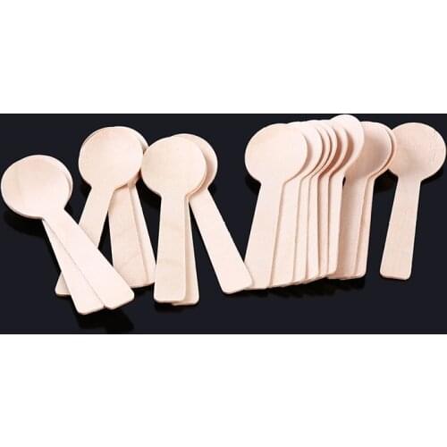 100Pcs New Disposable Wooden Spoon Mini Ice Cream Spoon Wood Western Dessert Scoop Wedding Party Tableware Kitchen