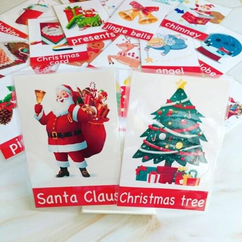 24pcs Christmas English Word Cards For Kids Montessori Baby Learning Resources Flash Cards Games Early Educational Toy