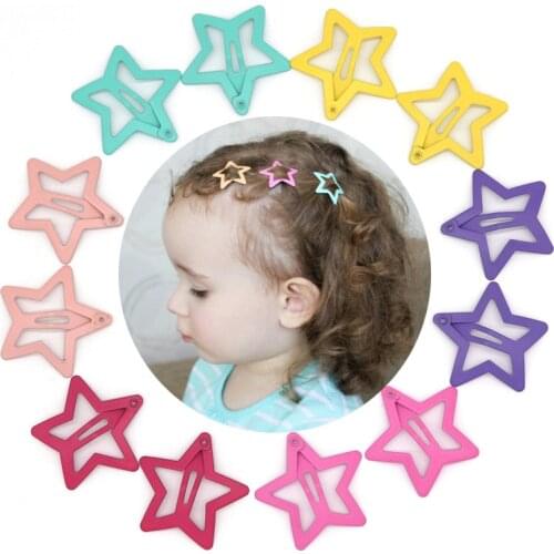 24Pcs/Lot Snap Star Hair Clips Candy Color Hair Bobby Pins Metal Hair Accessories Hair Styling Tools Headdress Kids Barrettes