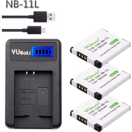 3Pcs 3.6V 680mAh NB-11L NB 11L NB11L Camera Battery + LCD USB Charger for Canon A2600 A3500 A4000IS IXUS 125 132 140 240 245