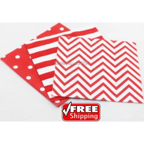 60pcs Mixed 3 Designs Striped Polka Dot Chevron Red Paper Napkins for Christmas Party,Decorations,Tableware,Cheap Serviette Bulk