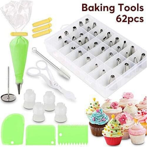 62pcs Cake Decorating Kit Cake Rotating Turntable Icing Piping Nozzles Cake Spatula Kitchen Baking Pastry