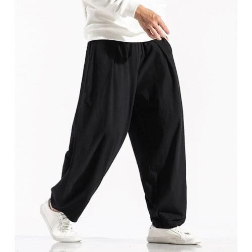 Large Size 5XL Mens Wide Leg Pants Cotton Linen Loose Harem Pants men clothing Trousers Male Loose Pants Drawstring joggers