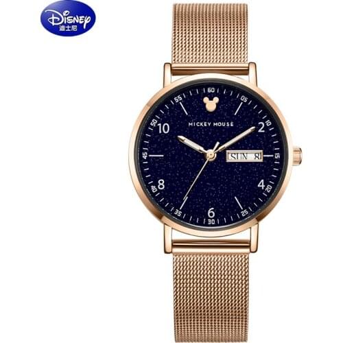 Disney Micky Mouse Women Girls Quartz Wristwatches Fashion Casual Sky Stars Calendar Weekly Leather Japan Movement Student Gift