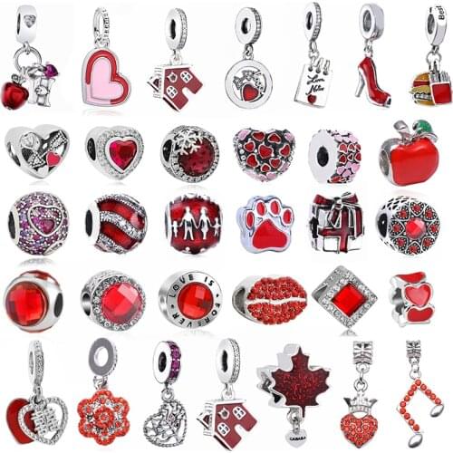 CHILOYS 2Pcs/lot Special Red Love Heart Crown Charm Beads Pendant Fits Original Brand Charms Bracelet Women Jewelry DIY Making