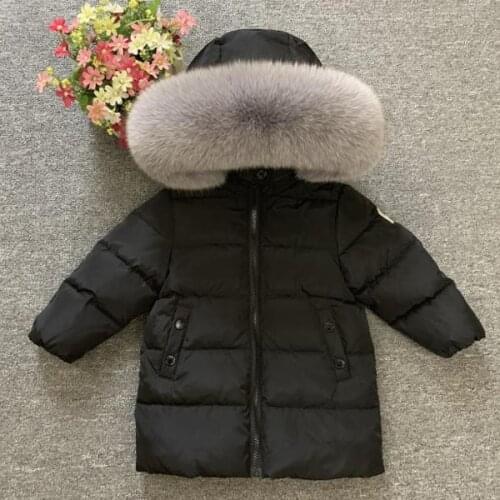 Childrens down jacket boys girls straight tube thick coat real fur