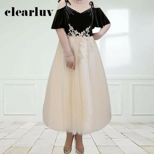 A-Line Long Evening Dress DR1025 Spaghetti Strap Vestidos De Fiesta Appliques Beading Party Dresses Patchwork Plus Size Gown