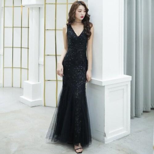 Elegant Sequins Applique Mermaid Bridesmaid Evening Dress Sexy Long Prom Formal Gown Vestidos De Noche Fashion Banquet Cheongsam