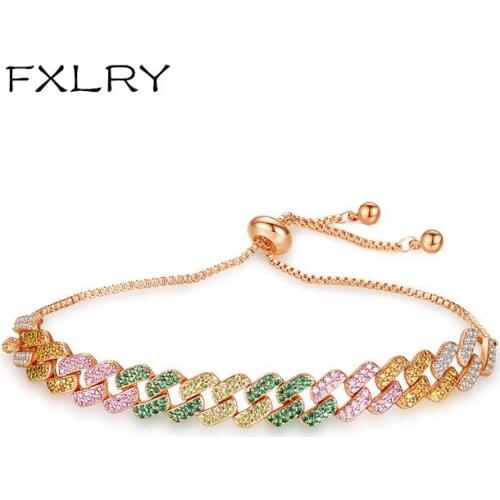 FXLRY fashion colorful insert full zircon chain style rough Adjustable bracelet for women wedding jewelry