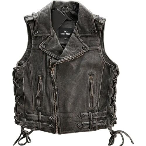HA1501 Read Description! Asian Size Motorcycle Cow Leather Vest Large Genuine Cowhide Motorcycle Rider 4 Colors