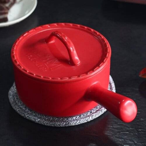 Ceramic hot milk pot with cover long handle casserole household small soup stewpot baby food rice noodle stew pan saucepot 1L