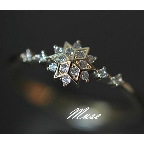 Cute Female Flower Snowflake Ring 925 Sterling Silver Gold Zircon Stone Ring Boho Promise Love Engagement Rings For Women