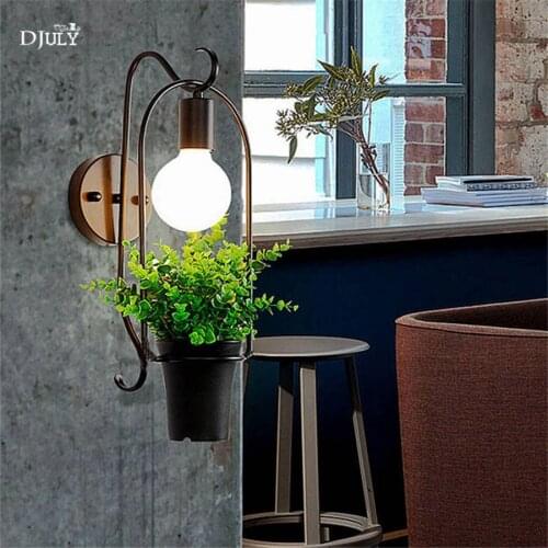 Nordic creative Artificial plants iron wall lamp for study dining room cafe bar bathroom light elegant loft decor led wall light