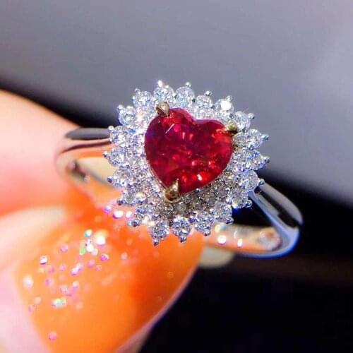 LOVE Heart Best Engagement Ring Natural ruby ring Free shipping Natural and real ruby 925 sterling silver 8*8mm