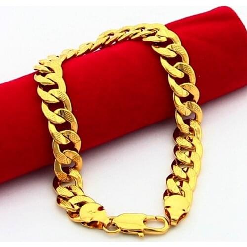 Massive Mens Flat Solid Yellow Gold Filled Bracelet Link Chain 8.3"