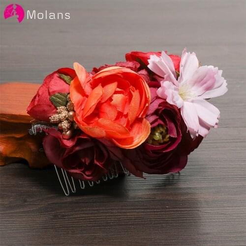 MOLANS Chic Flower Hair Comb Stimulation Natural Berries Floral Headpieces Exquisite Rose Leaf Accessories Bride Wedding