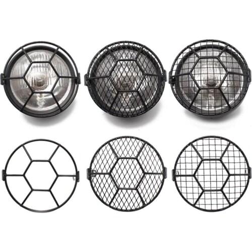 Motorcycle 12V Hi/Low Bean Clear LENS Headlight+Metal Retro Grill Mask Protector Universal for Honda CB100 CB125S GN125 CG125