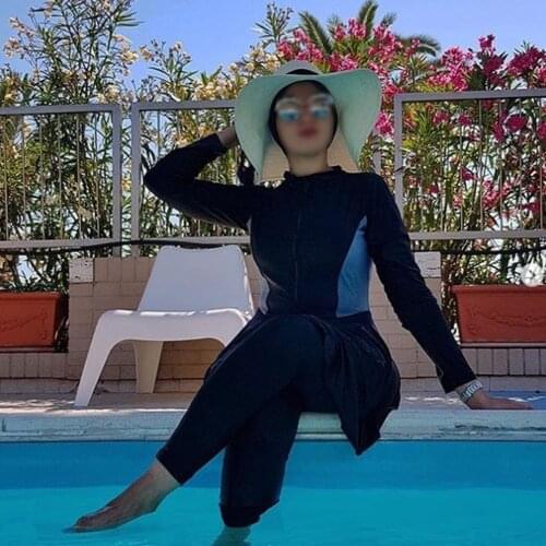 Muslim Swimwear 3 Pieces Plus Size New Burkini With Bra Padding Swimsuits Women Maillot De Bain Femme Zipper Swimsuit