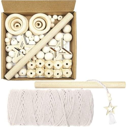 Macrame Cord Kit, 3mm Cotton Cord with Wooden Rings,for Macrame Wall Hanging Decoration, Crafts,DIY Plant Hangers