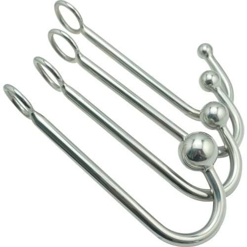 New stainless steel metal anal hook with ball hole butt plug dilator prostate massager SM bondage sex toy for man male
