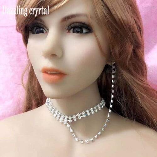 Fashion shining Rhinestone multi layer Necklace connecting ear chain womens jewelry sexy crystal clavicle Chain Necklace Gift