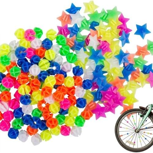 YXTC 180 Pcs Assorted Colors Bike Wheel Spoke Decorations Bicycle Plastic Clip Round Beads and Star Wheel Spokes Accessories