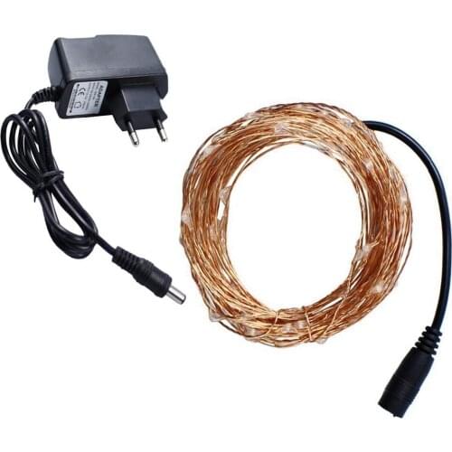 Christmas10M 100leds Copper Wire LED String Light With Power adapter DC 12V 1A Fairy String Light Xmas Wedding Decoration