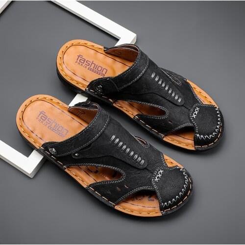 Genuine Leather Men Sandals Summer Beach Shoes Breathable Slides Outdoor Slippers Casual Sandals Fashion Sneakers