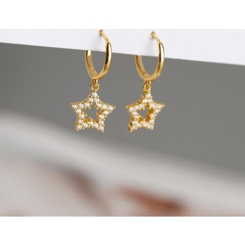 OUFEI Earrings For Women Fashion Star 925 Sterling Silver Drop Earrings Pentagon Fine Charm Crystal Earrings 2020 New Jewelry