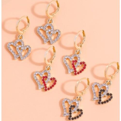 Lost Lady New Fashion Rhinestone Metal Hollow Double Layer Earrings for Women Geometric Heart-shaped Earring Jewelry Wholesale