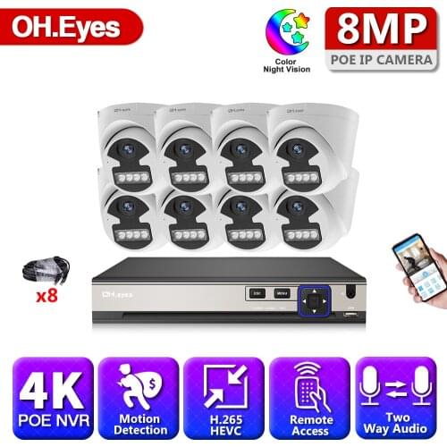OH.eyes H.265 8CH 4K 8MP POE NVR CCTV System 8MP Outdoor Dome Audio IP Camera P2P Remote Video Security Surveillance Set