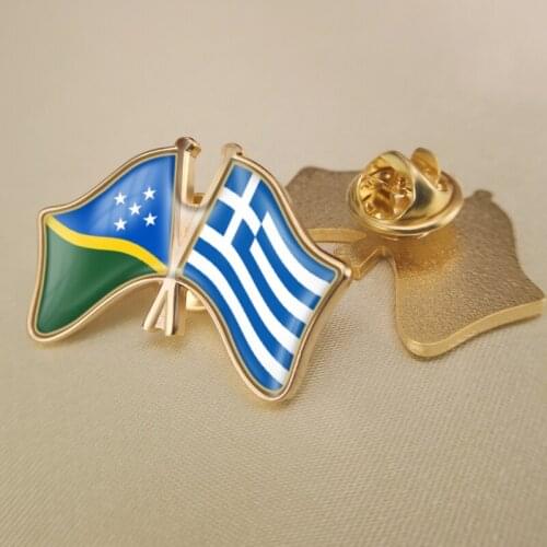 Solomon Islands and Greece Crossed Double Friendship Flags Lapel Pins Brooch Badges