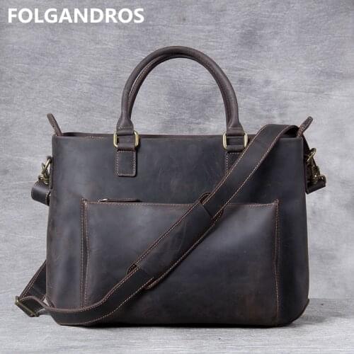 2019 Famous Brand Genuine Leather Handbag Mens Designer Handmade Vintage Shoulder Bag High Quality Thick Cowhide Tote Bolsa