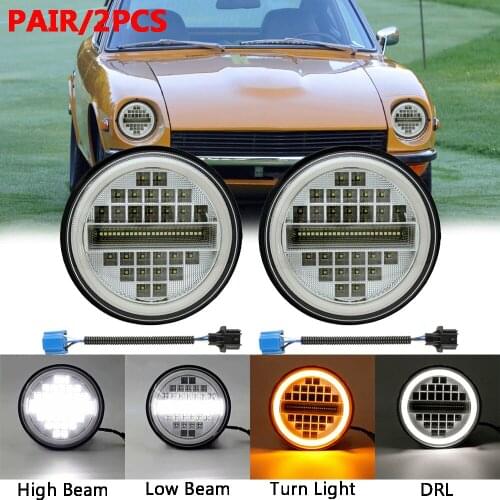 Pair 7" inch Round LED Headlight Hi/Lo DRL Beam for Jeep Wrangler JK LJ TJ CJ Kenworth T2000 Dodge Chrysler Datsun 240Z 260Z