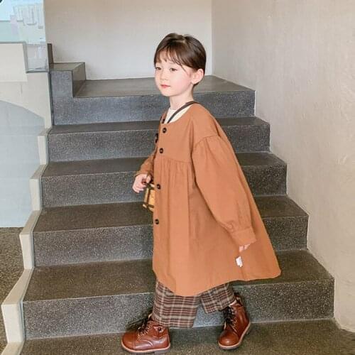 Spring kids girls clothes round neck loose long windbreaker jacket for toddler children girls clothes outdoor all-match trench