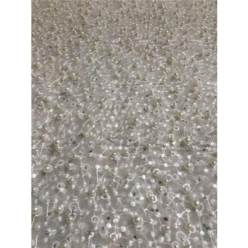 Beaded embroidewred YG-784 best quality embroidered african tulle mesh lace fabric beads for fashion show dress