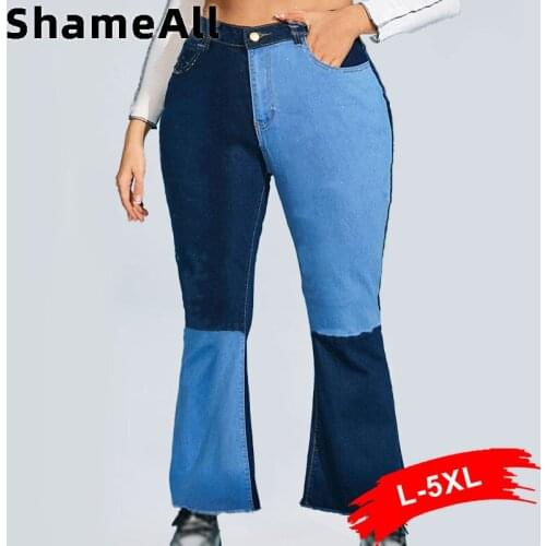 Plus Size Vintage Patchwork Stretchy Skinny Capris Jeans 4xl Summer Streetwear Super Elastic Color Block Wide Leg Denim Trousers