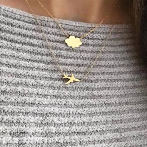 DIEZI Vintage Gold Chain Necklace for Women Bohemia Mulitlayer Airplane Cloud Charm Statement Choker Necklace Party Jewelry